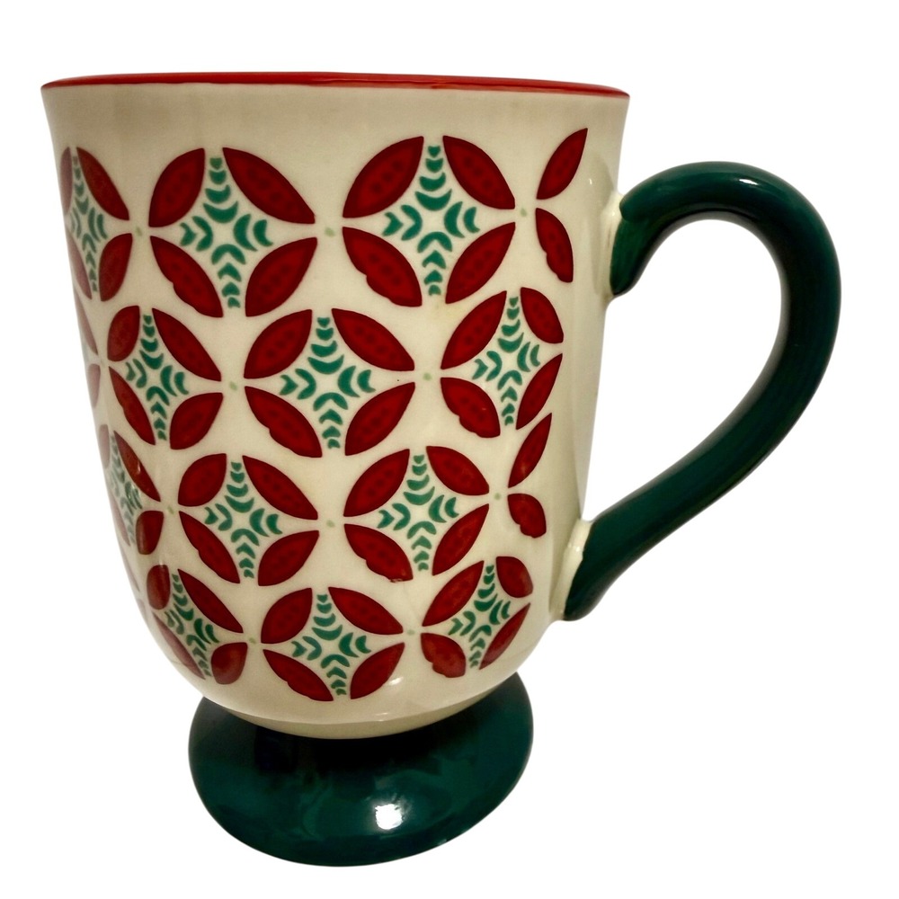 The Pioneer Woman Red Teal Geometric Medallion Stoneware Footed Coffee Mug 5.5in